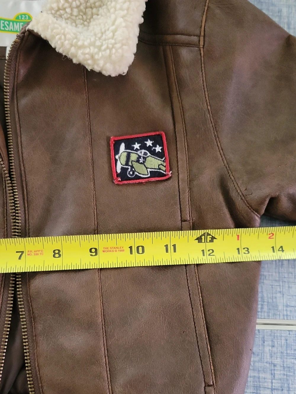 Sesame Street Kids Brown Aviator Jacket with Cream Sherpa Collar Zip Front Sz 2T
